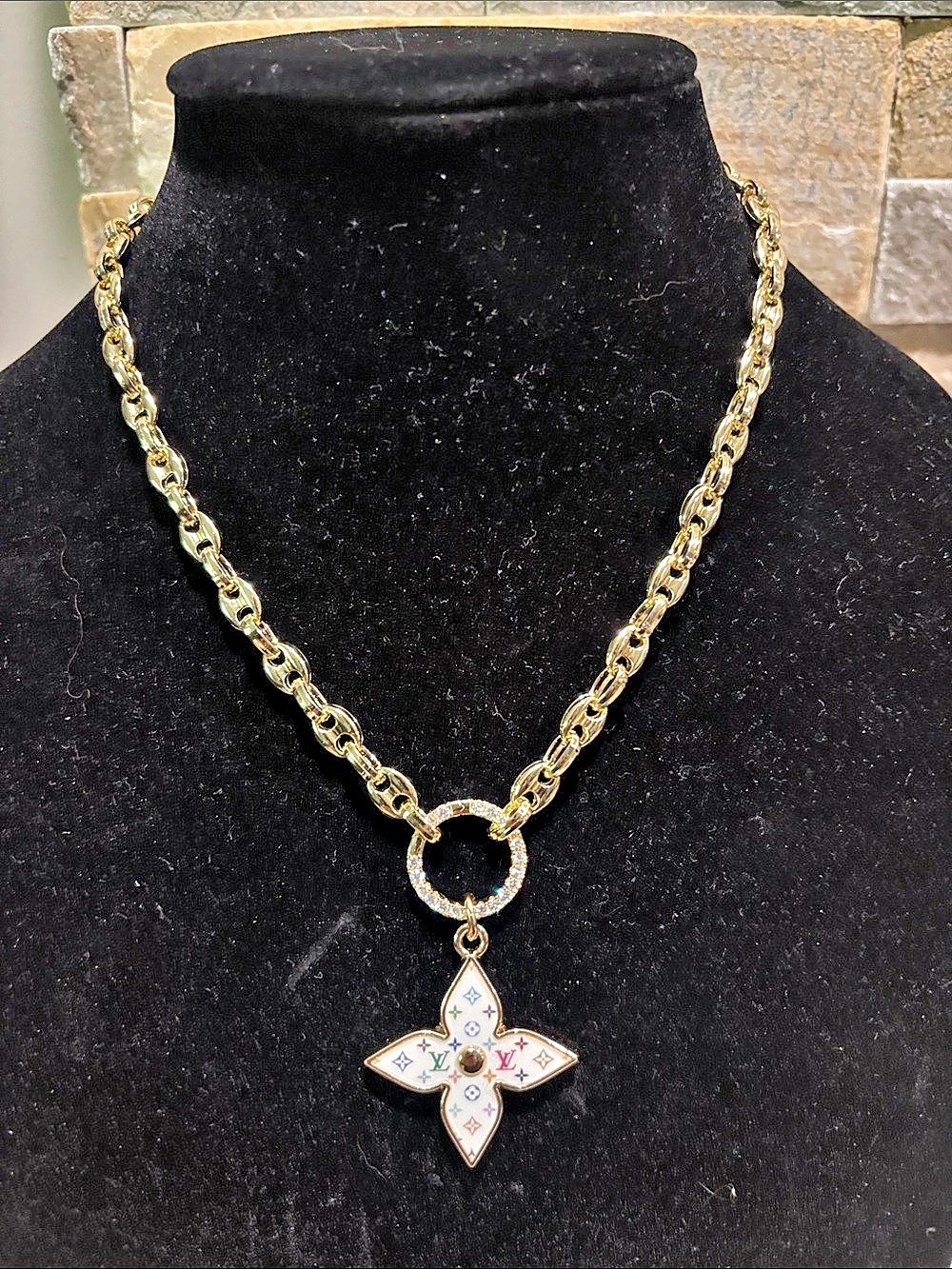 Monogram Multicolor Necklace Gold & White